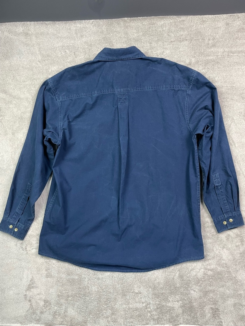 L.L. Bean Men's Large Regular Navy Blue Chino Work Shirt Cotton Made in Canada - Picture 2 of 10